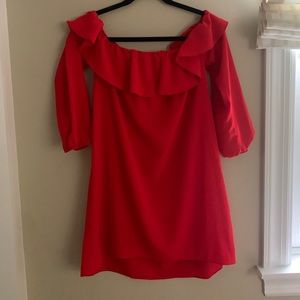 Red off the shoulder dress